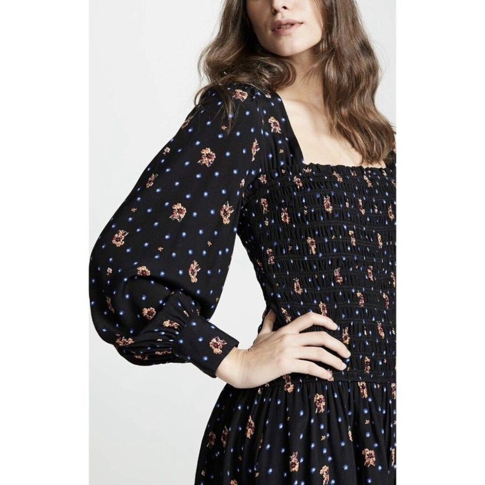 Free People Mini Dress Medium Black Blue Long Sleeves - Picture 6 of 13